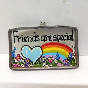 Friends Are Special Ornament Rainbow Heart Metal Framed Suncatcher 2.5x1.5 Vtg